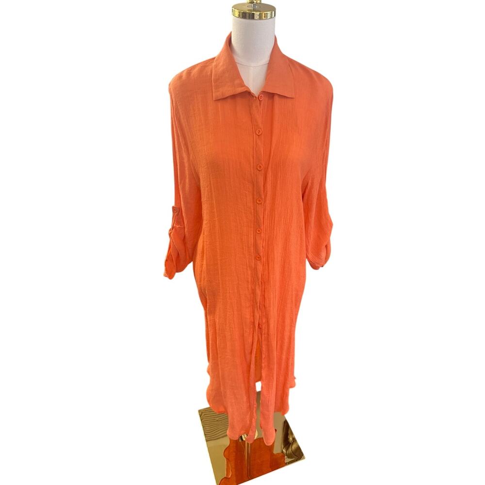 Bomy Coral Button‑Front Shirt Dress | Size Medium | Lightweight & Flowy